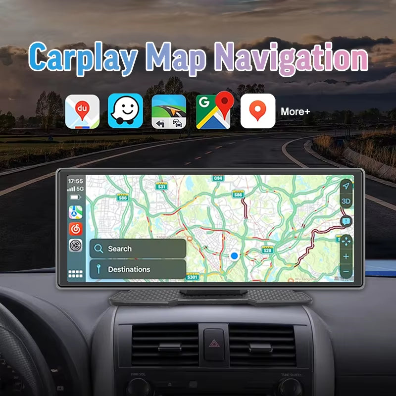 10.26-Inch Wireless CarPlay & Android Auto Portable GPS Navigation Display - Upgrade Your Car's Central Control Screen!