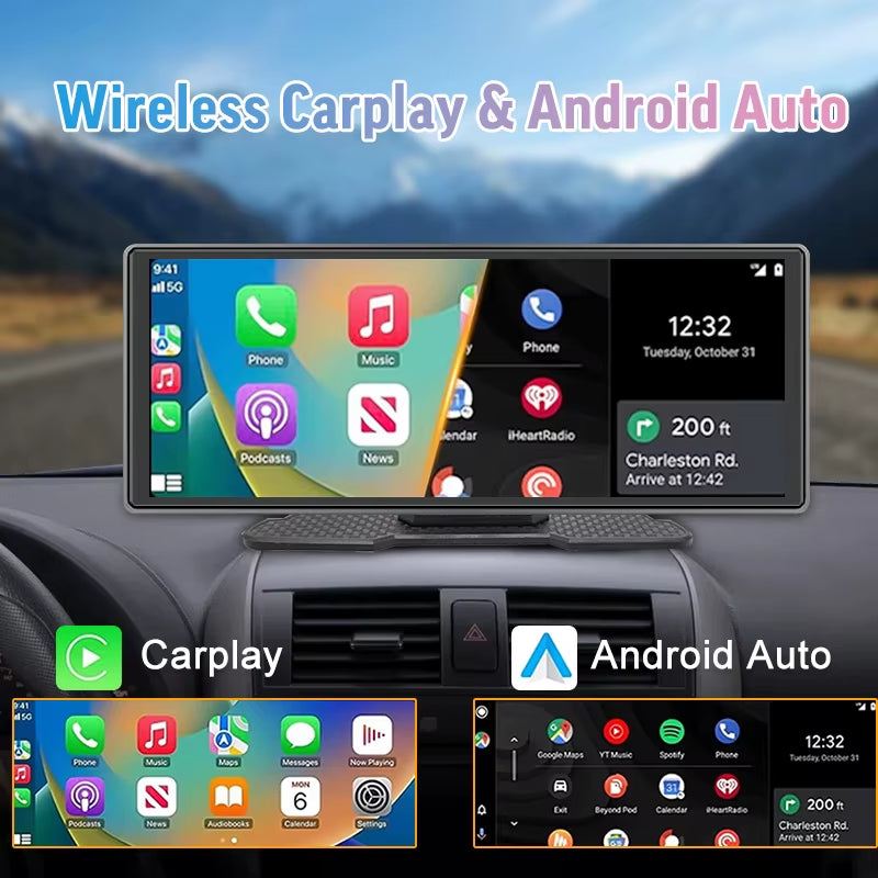 10.26-Inch Wireless CarPlay & Android Auto Portable GPS Navigation Display - Upgrade Your Car's Central Control Screen!