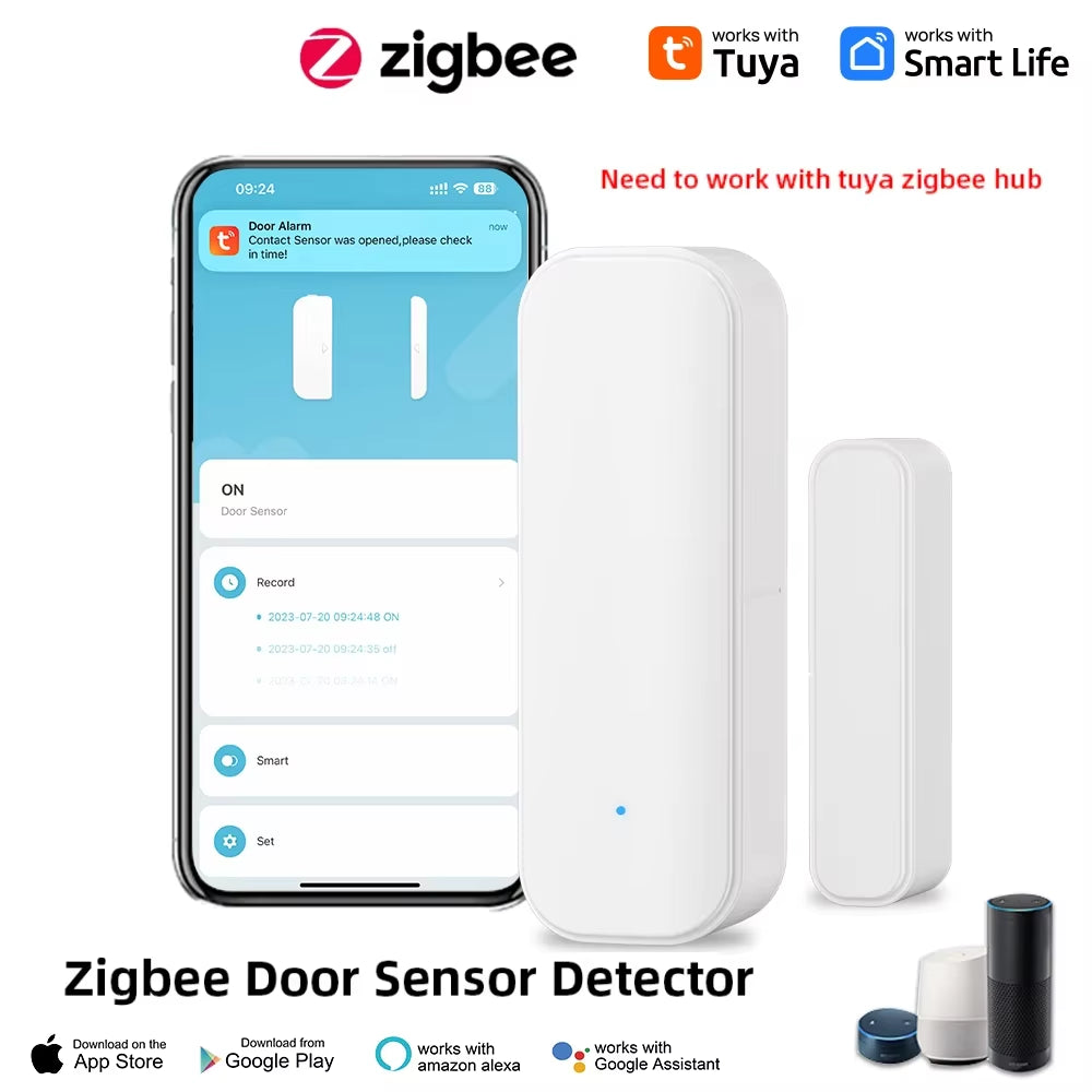 Smart Home Security Window & Door Sensor - Wifi/Zigbee, Voice Control with Alexa & Google Home, Battery Operated